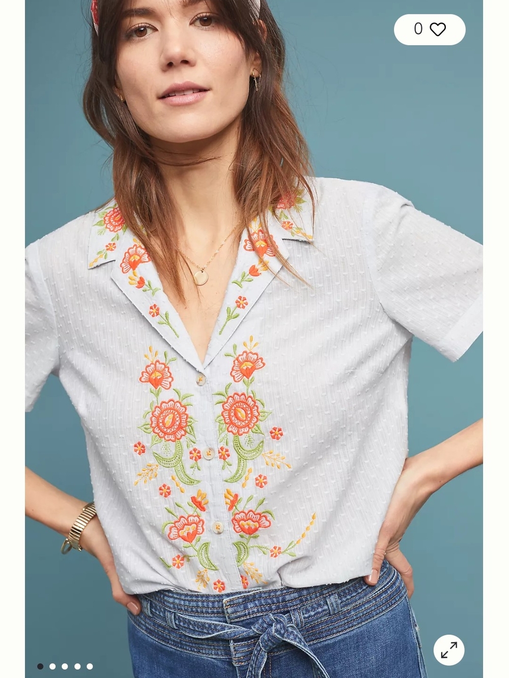 Maeve Anthropologie Floral Embroidered Top Size S